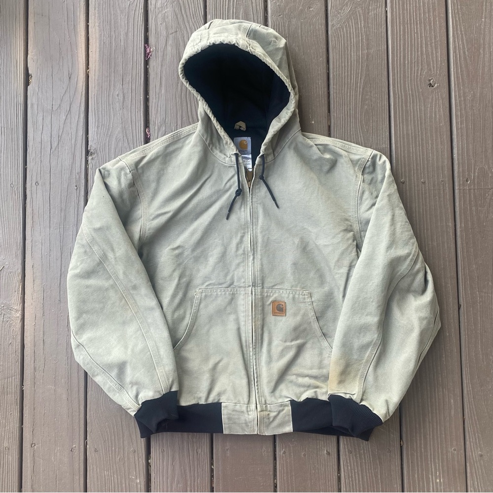 Vintage Carhartt J208 DES Jacket 2XL Desert Tan Lined Hooded Canvas Work